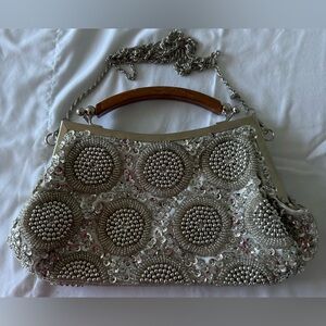 Elegant Silver Beaded Handbag